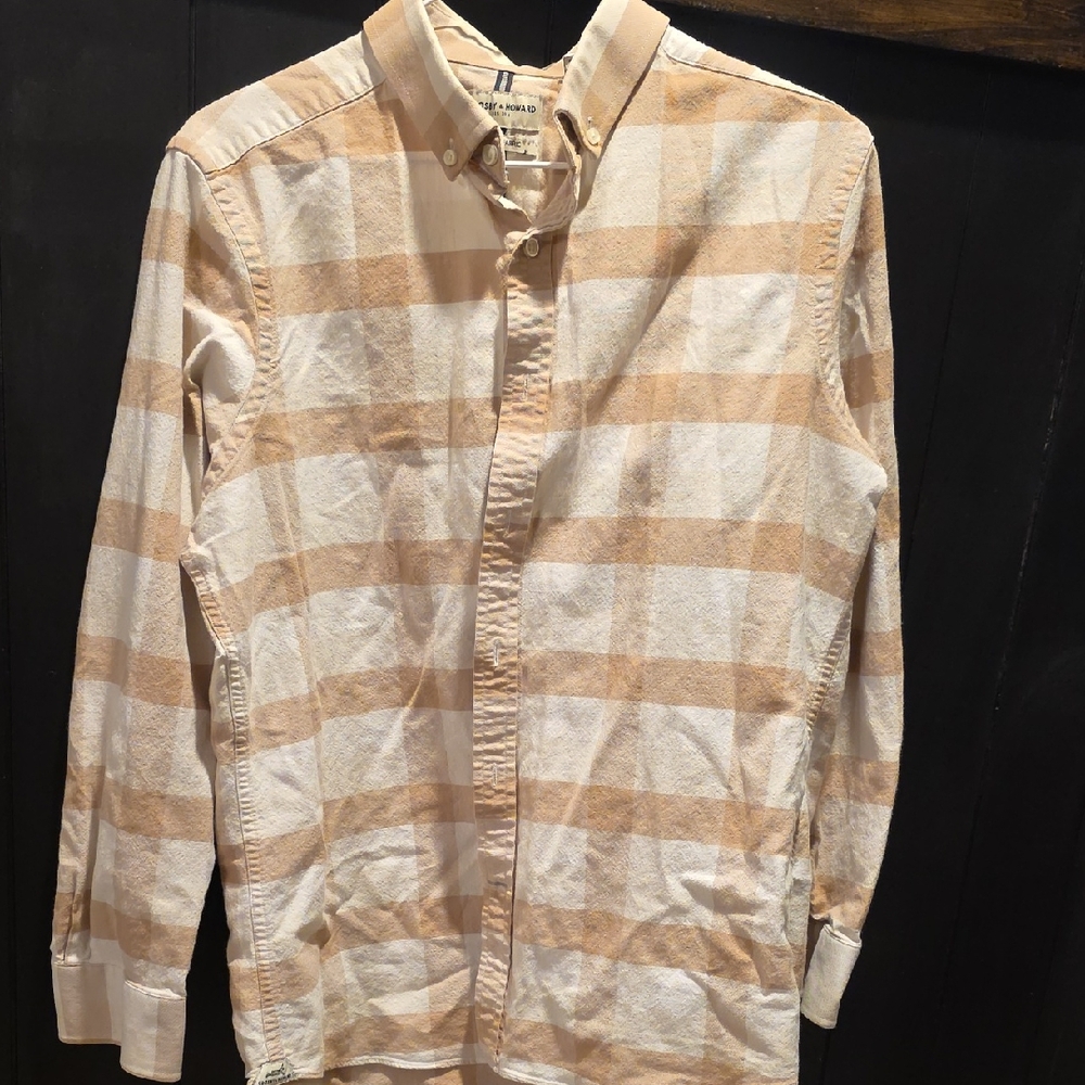 Men's Beige Plaid Long Sleeve Shirt